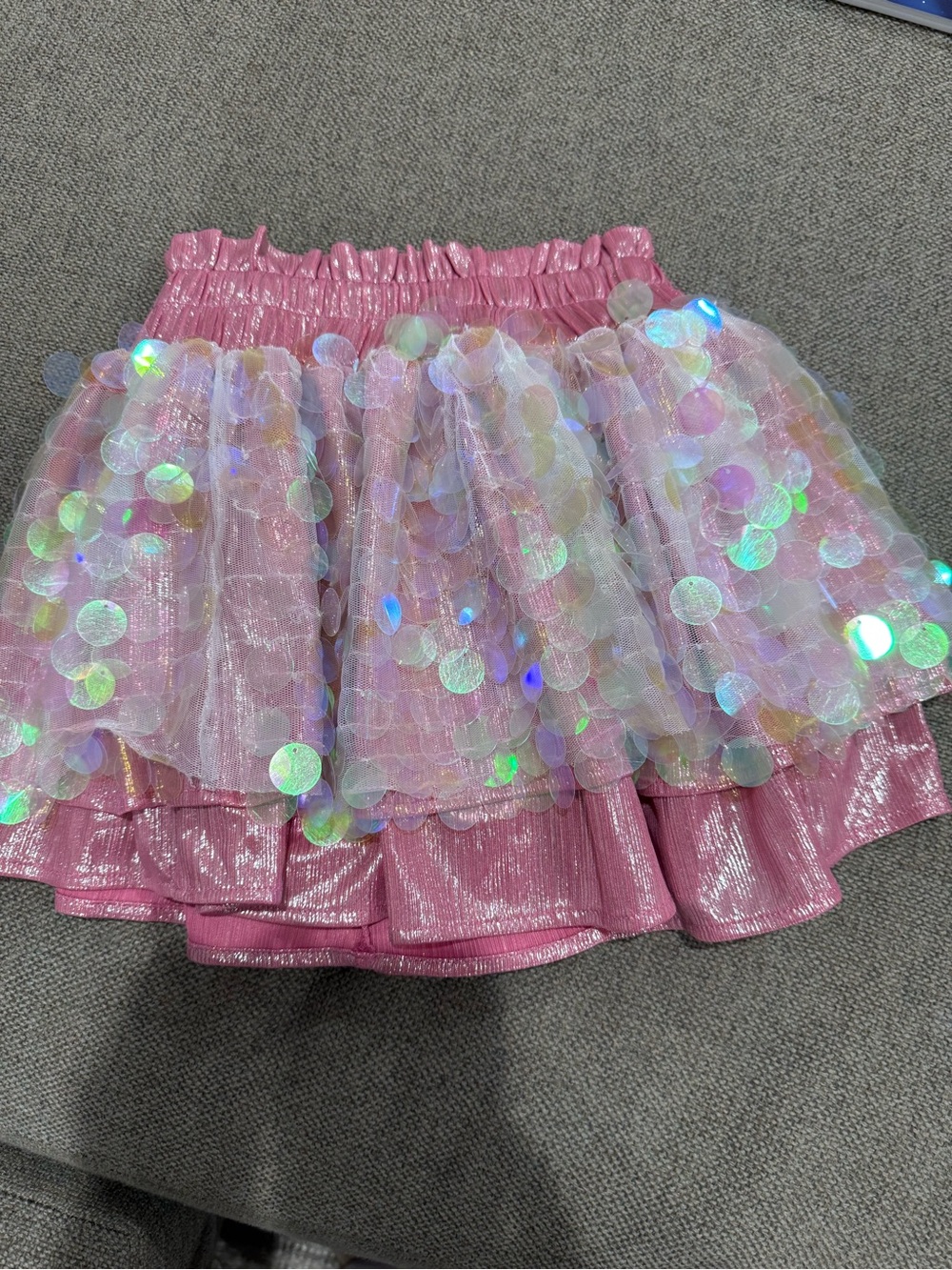 Lola + The Boys Shimmery Pink Sequin Layered Tutu Skirt